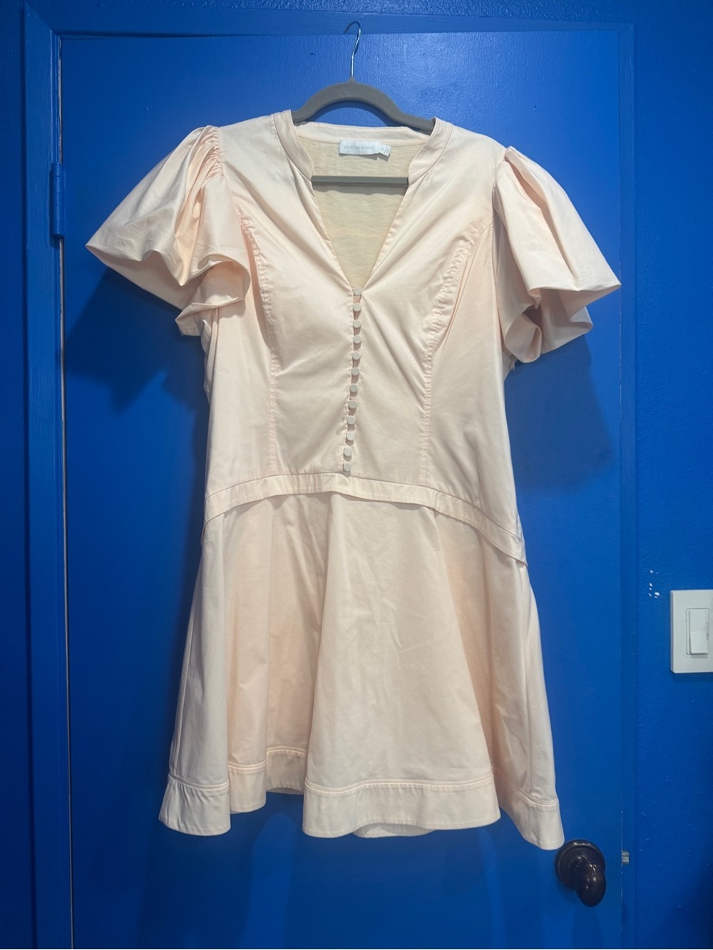 Jonathan Simkhai Peach Button down puff sleeved Midi dress